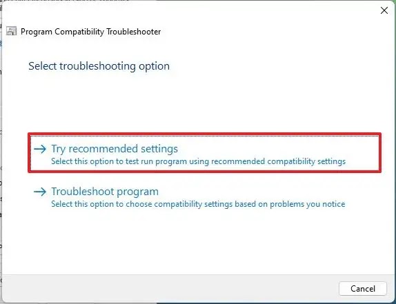 windows 11 compatibility mode recommende settings