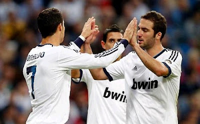 Cristiano Ronaldo and Higuain celebrate their goals against Celta