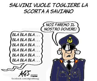 salvini, saviano, scorta, vignetta, satira