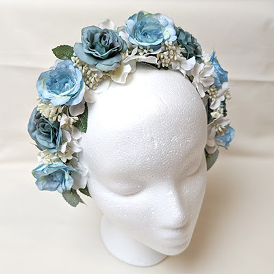 Blue-green rose headband