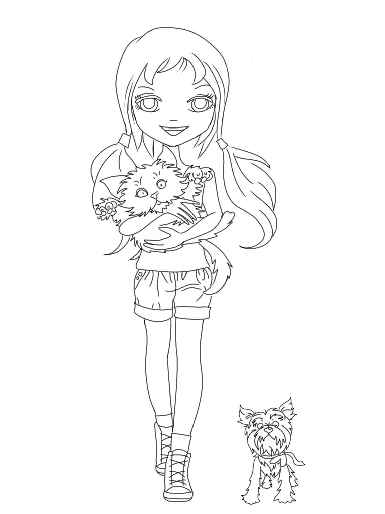 Girl with dogs drawing