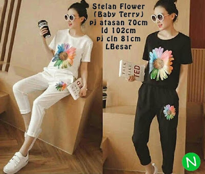 Jual Baju Setelan Setelan Flowers Celana Capri - 12535