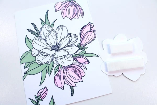 Assemble the handmade card flower with tombow foam tape