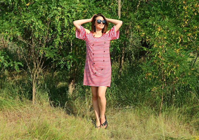 Cold Shoulder Striped T-Shirt Dress