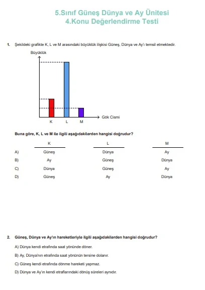 Güneş, Dünya ve Ay Test