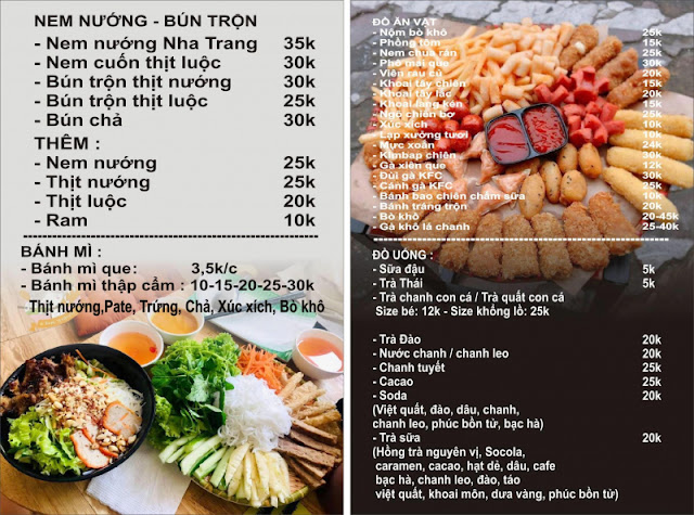 menu đồ ăn vặt quán trà sữa đẹp