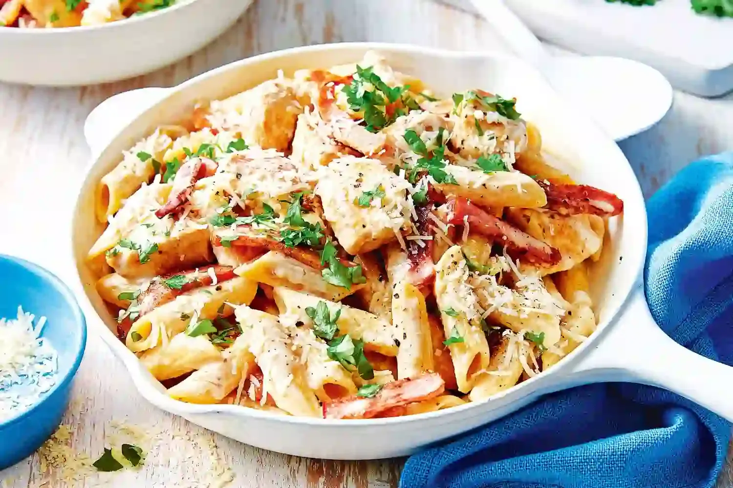 cheesy crack chicken penne straight from oven