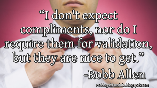 “I don't expect compliments, nor do I require them for validation, but they are nice to get.” -Robb Allen