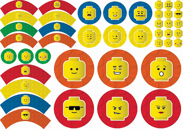 Lego Party Free Printable Cupcake Wrappers and Toppers.