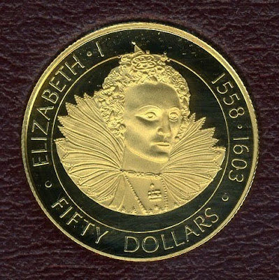 Cayman Islands 50 dollars Proof gold coins ELIZABETH I