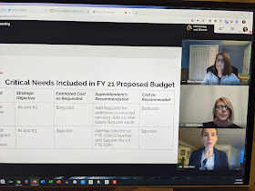 screengrab of the budget discussion portion of the School Committee meeting Tuesday, April 14, 2020