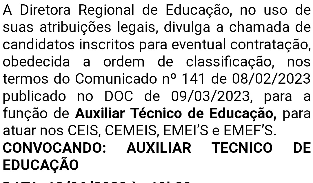 ATE: nova chamada na DRE Butantã