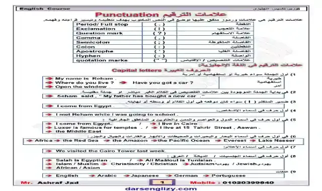 اجمل بوكليت لشرح علامات الترقيم Punctuation لحل اسئلة Writing للصف الثالث الثانوي ٢٠٢١ اعداد مستر اشرف جاد