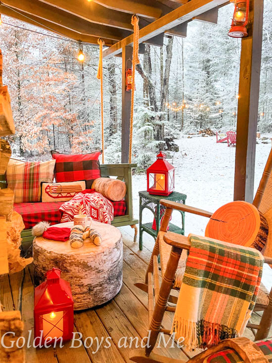 Cabin porch in snow - www.goldenboysandme.com