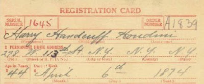 World War I Draft Registration Card of Harry Houdini (detail)