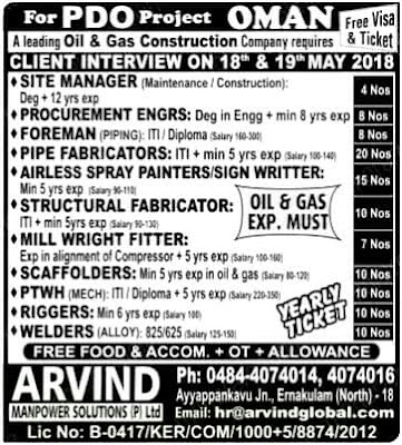 Leading Oil & Gas construction co PDO Project Jobs for Oman - Free visa & Ticket