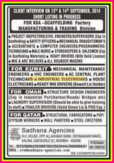 Scaffolding Factory Job Vacancies for KSA, Kuwait, Oman & Qatar