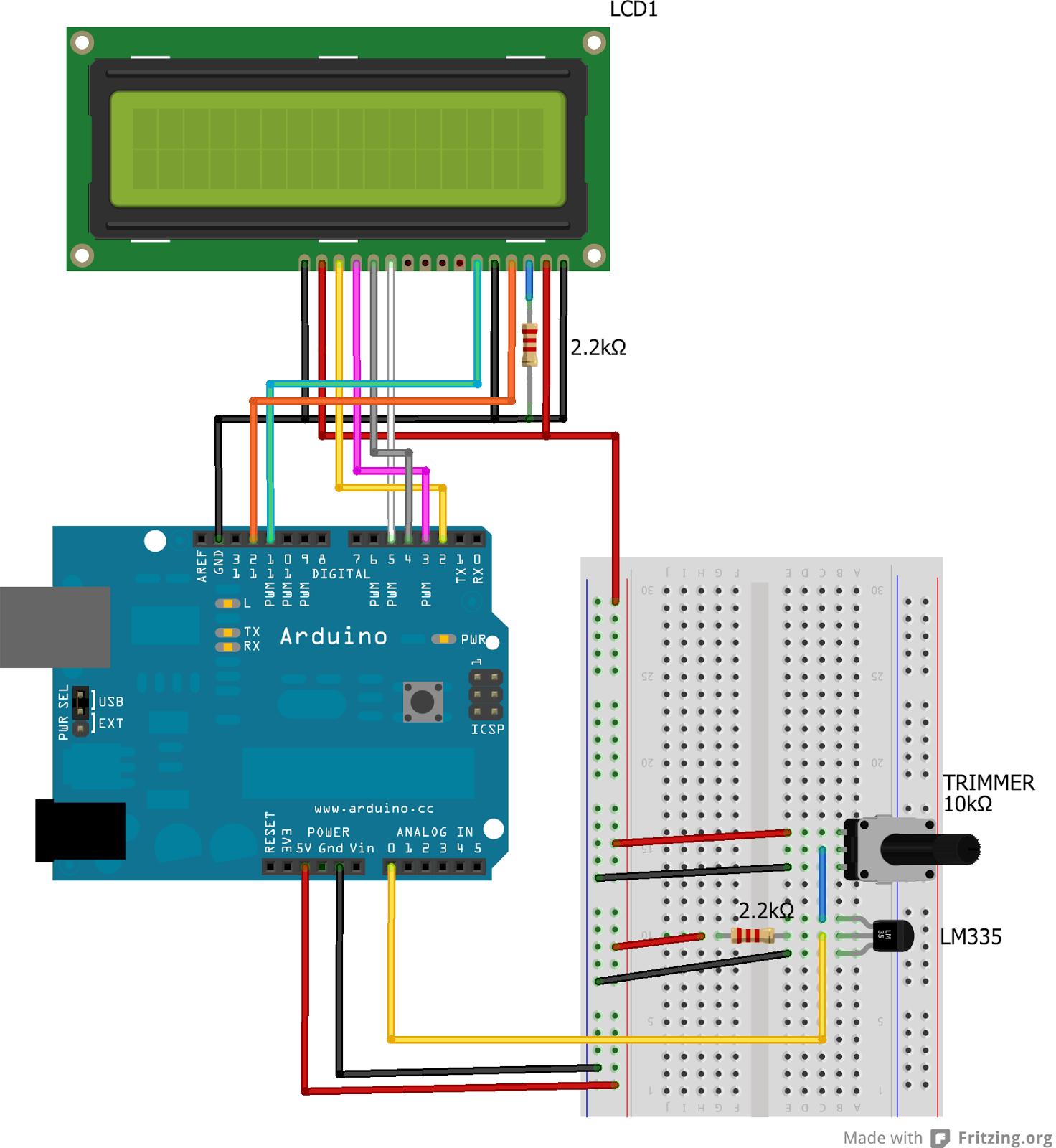 Sensore di temperatura arduino uno con lcd