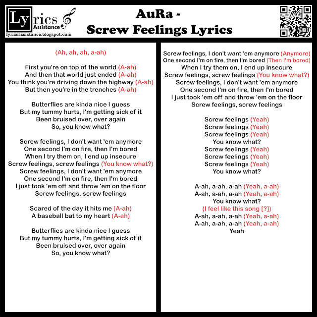 AuRa - Screw Feelings Lyrics