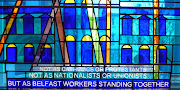 Part of a stained glass window celebrating the Dockers & Carters Strike of .