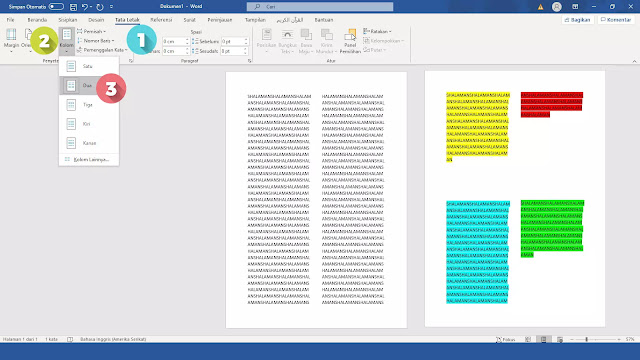 membagi 1 lembar kertas menjadi 4 bagian di Microsoft Word 2010
