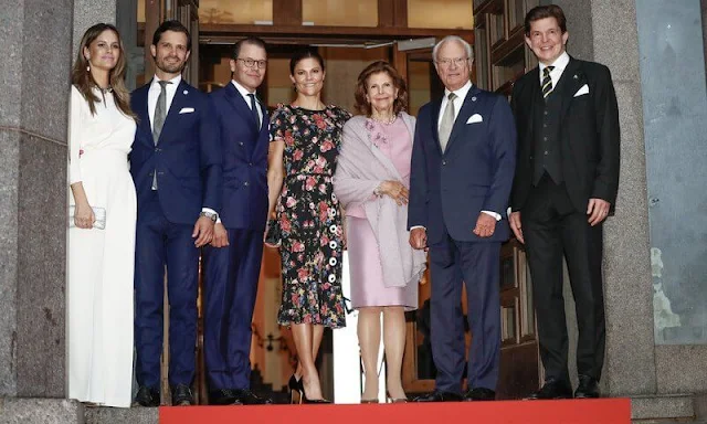 Crown Princess Victoria wore a floral print silk blend dress by Dolce & Gabbana. Princess Sofia wore Andiata wide-leg pants