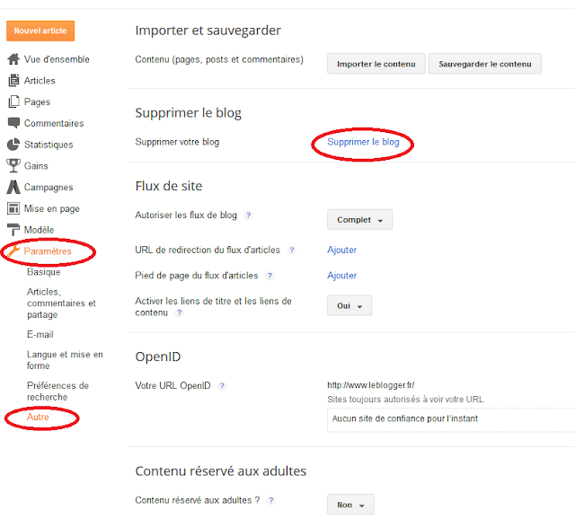 supprimer un compte Blogger