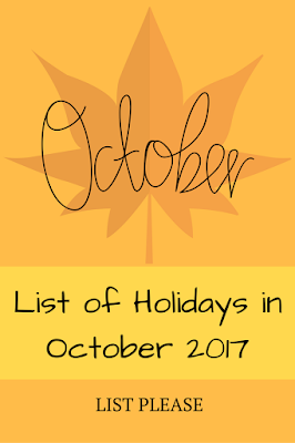 List of Holidays October 2017