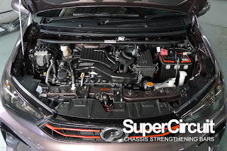 Perodua Bezza Engine Bay with the SUPERCIRCUIT Front Strut Bar installed.