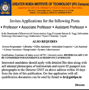 Recruitment for Librarian and Library assistant Greater Noida institute of technology 