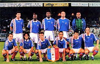 SELECCIÓN DE FRANCIA - Temporada 1995-96 - Zidane, Angloma, Desailly, Leboeuf y Bernard Lama; Guérin, Pedros, Deschamps, Djorkaeff, Lizarazu y Dugarry - FRANCIA 10 (Desailly, Djorkaeff 2, Guérin, Pedros, Leboeuf 2, Dugarry, Zidane y Cocard) AZERBAYÁN 0 - 06/09/1995 - Eurocopa de 1996, fase de clasificación - Auxerre, Francia, Stade de l'Abbé Deschamps