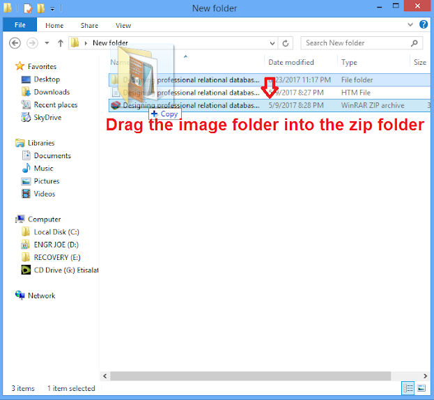 screenshot: drag the image folder to the zip folder