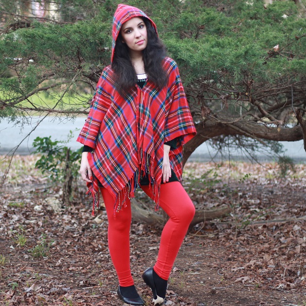 Red Plaid Poncho