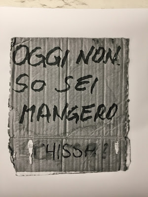 Poster from the exhibition Fame: oggi non so se mangerò'.