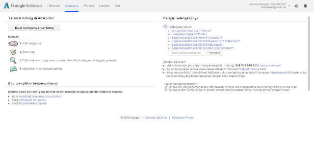 Berhasil daftar Google AdWords Keyword Planner