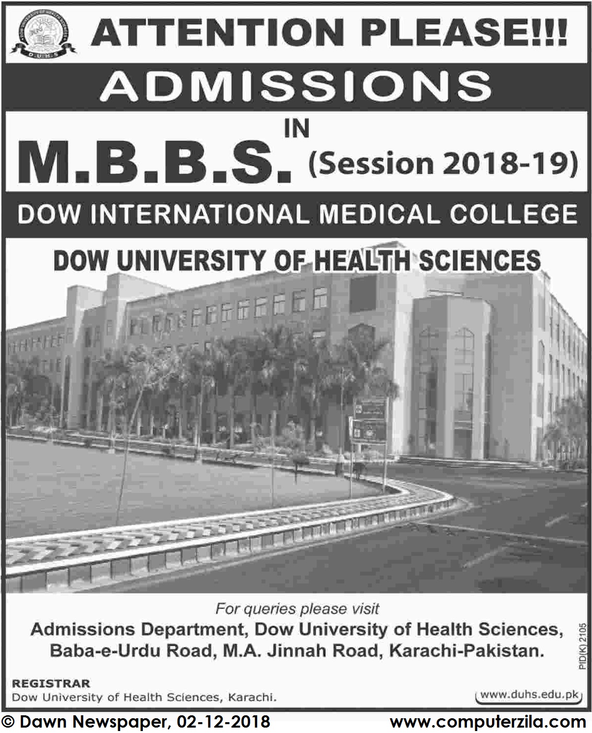 Admissions Open For Spring 2019 At DUHS undefined Campus