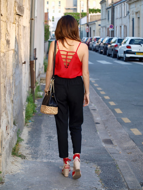 style look été rouge noir sac zara bicolor