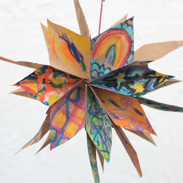 artsy paper bag stars - a great way to showcase children's artwork!