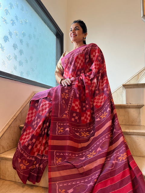 Red cotton patola saree check pasapalli design