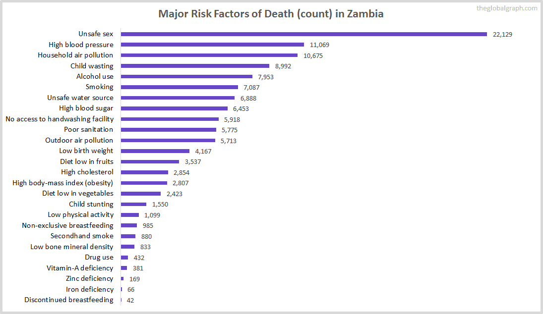 Major Cause of Deaths in Zambia (and it's count)
