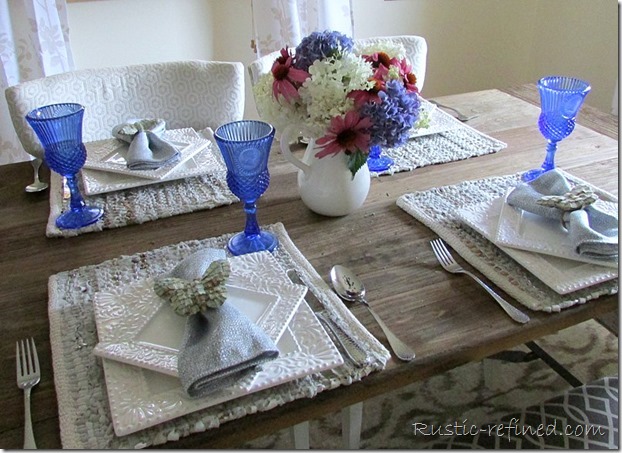 Blue and white tablescape