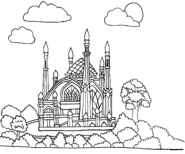 gambar mewarnai masjid dan pemandangan