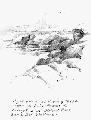 Roland Lee sketchbook drawing of Lake Powell