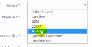 Select bsnl Wimax for wimax bill online pay
