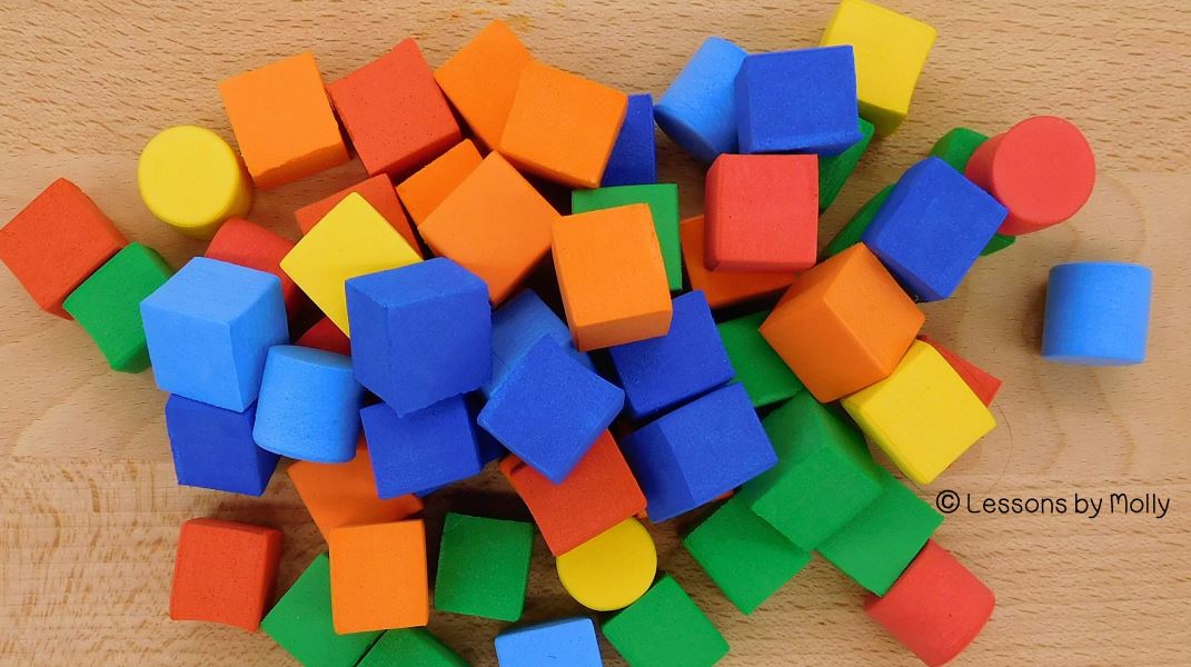 foam cubes and cylnders solid figures for learning about geometric shapes