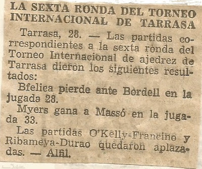 I Torneo Internacional de Terrassa 1960, noticia sobre la sexta ronda