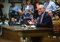 State Sen. Michael Barrett testified on behalf of his carbon pricing bill at the Massachusetts Joint Committee on Telecommunications, Utilities and Energy on Tuesday in Boston. (Credit: Climate XChange)  Click to Enlarge.