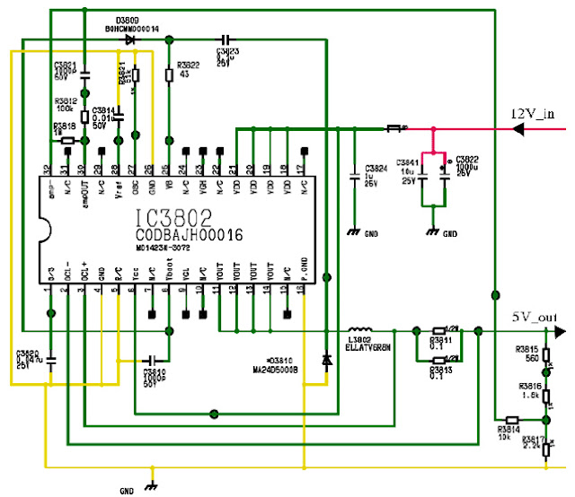 Hình 49 - Mạch hạ áp từ 12V xuống 5V trên máy Panasonic TX-32LE