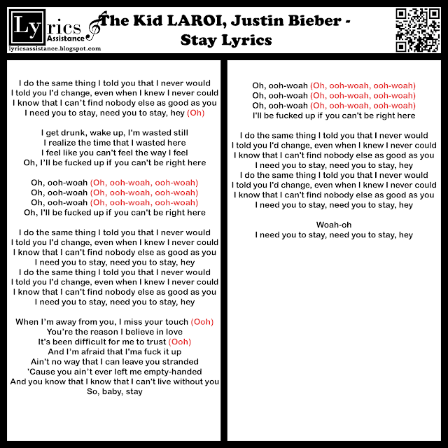 The Kid LAROI, Justin Bieber - Stay Lyrics | lyricsassistance.blogspot.com