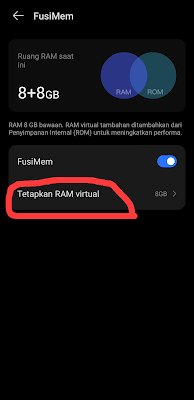 Tetapkan RAM virtual Android Tecno